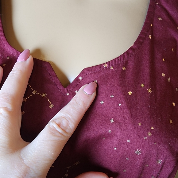 NWT ModCloth Gold Foil Maroon Solar System Constellation Sleeveless Dress 10 - Picture 9 of 16